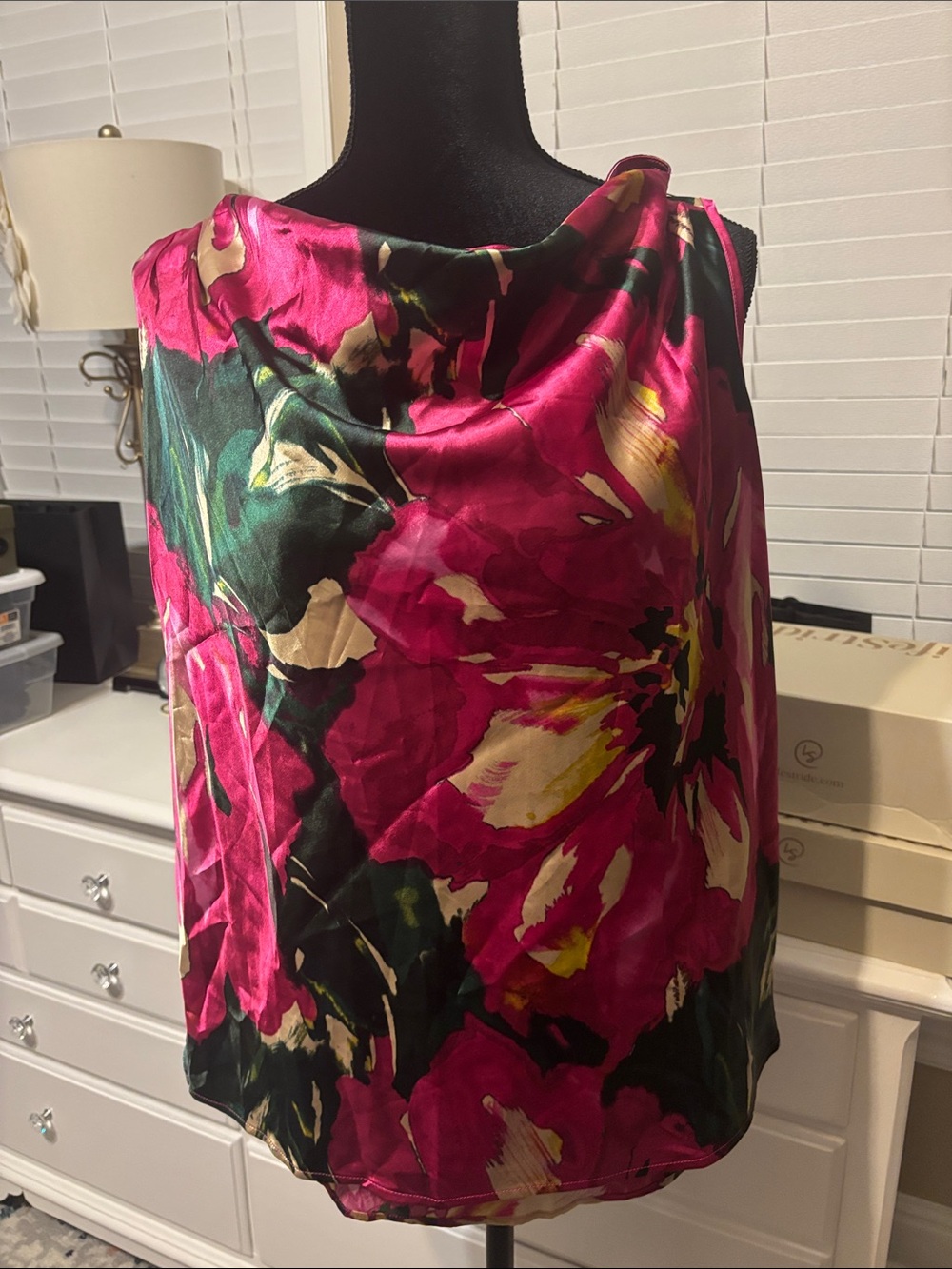 Floral Satin Cowl Neck Women’s Top